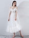 Short Wedding Dress 2021 A Line V Neck Short Sleeves Tea Length Bridal Dresses
