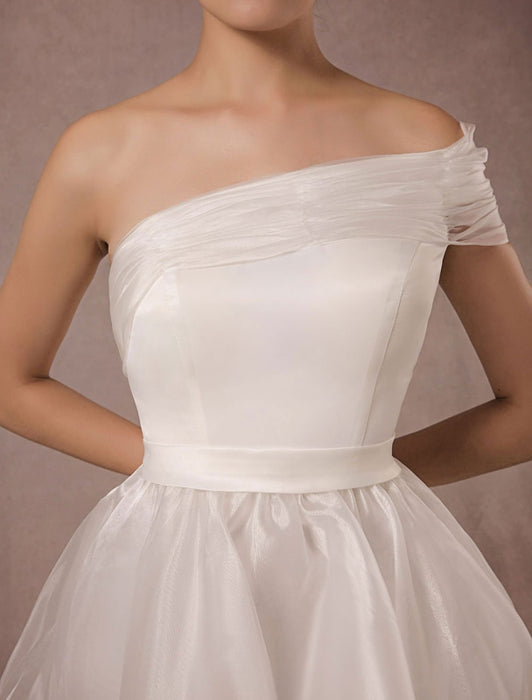 Short Wedding Dress Organza One-shoulder A-line Backless Satin Mini Summer Wedding Dresses 2021