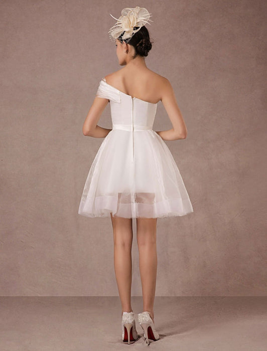 Short Wedding Dress Organza One-shoulder A-line Backless Satin Mini Summer Wedding Dresses 2021
