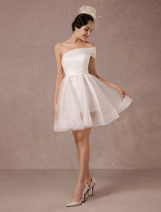 Short Wedding Dress Organza One-shoulder A-line Backless Satin Mini Summer Wedding Dresses 2021