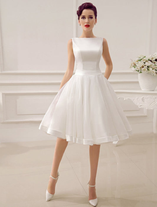 Short Wedding Dress Vintage Bridal Dress 1950’s Bateau Sleeveless Reception Bridal Gown misshow