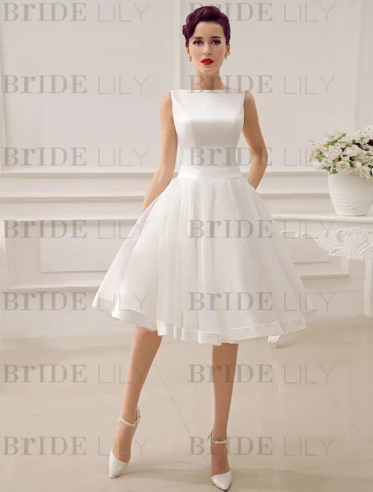 Short Wedding Dress Vintage Bridal Dress 1950’s Bateau Sleeveless Reception Bridal Gown misshow