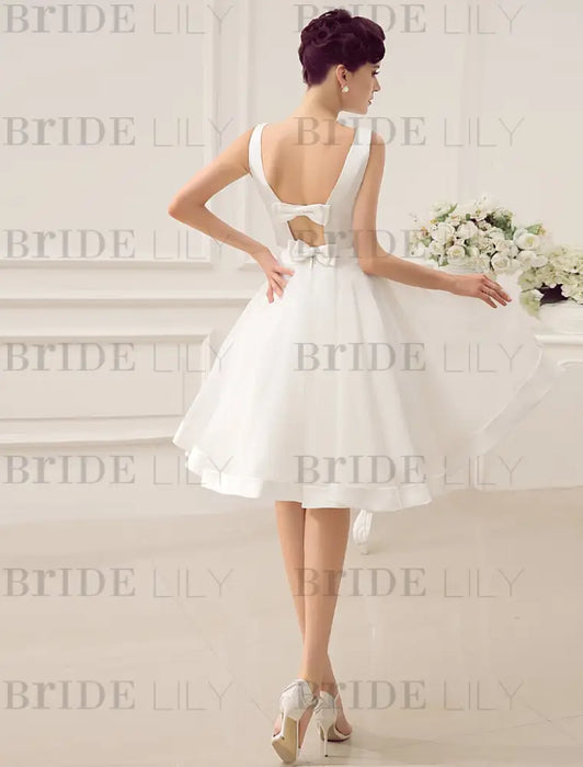 Short Wedding Dress Vintage Bridal Dress 1950’s Bateau Sleeveless Reception Bridal Gown misshow