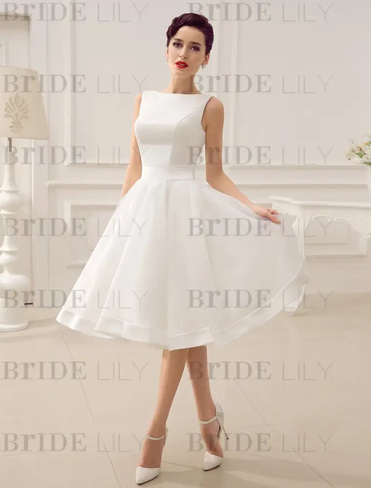 Short Wedding Dress Vintage Bridal Dress 1950’s Bateau Sleeveless Reception Bridal Gown misshow