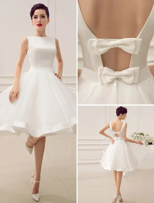 Short Wedding Dress Vintage Bridal Dress 1950’s Bateau Sleeveless Reception Bridal Gown misshow