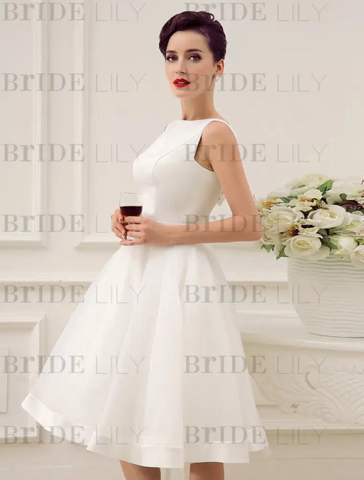 Short Wedding Dress Vintage Bridal Dress 1950’s Bateau Sleeveless Reception Bridal Gown misshow