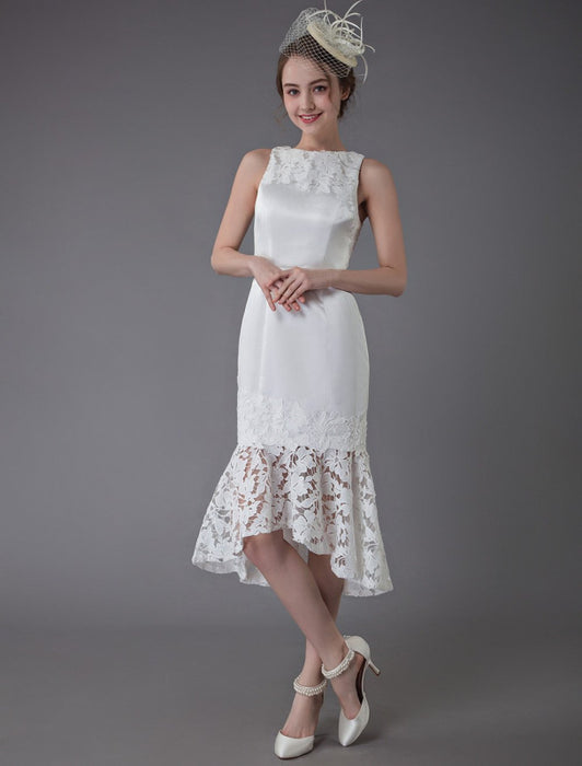 Short Wedding Dress Vintage Jewel Sleeveless Sheath Bridal Dress