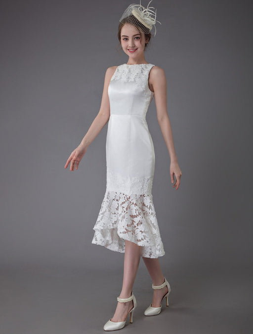 Short Wedding Dress Vintage Jewel Sleeveless Sheath Bridal Dress