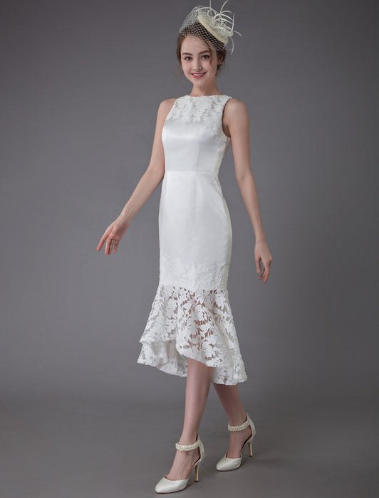 Short Wedding Dress Vintage Jewel Sleeveless Sheath Bridal Dress