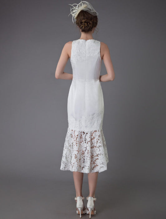 Short Wedding Dress Vintage Jewel Sleeveless Sheath Bridal Dress