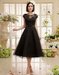 Short Wedding Dresses Black Lace Applique Vintage Bridal Dress Illusion Sweetheart Tea Length Wedding Reception Dresse