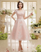 Short Wedding Dresses pink Lace Applique Vintage Bridal Dress Illusion Sweetheart Tea Length Wedding Reception Dresse