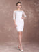 Short Wedding Dresses Sheath Lace Bridal Dress Ivory Off The Shoulder Half Sleeve Illusion Knee Length Column Wedding Reception Dress misshow