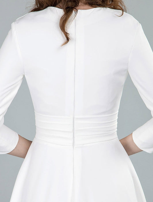 Short Wedding Dresses V Neck 3/4 Length Sleeves A-Line Knee Length Bridal Dress