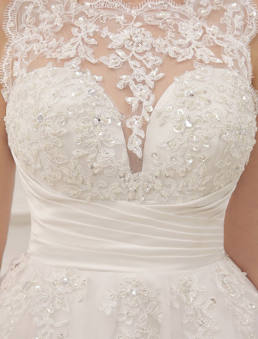 Short Wedding Dresses Vintage 1950's Bridal Gown Backless Lace Beading Pleated Sequins Illusion Wedding Reception Dress With misshow