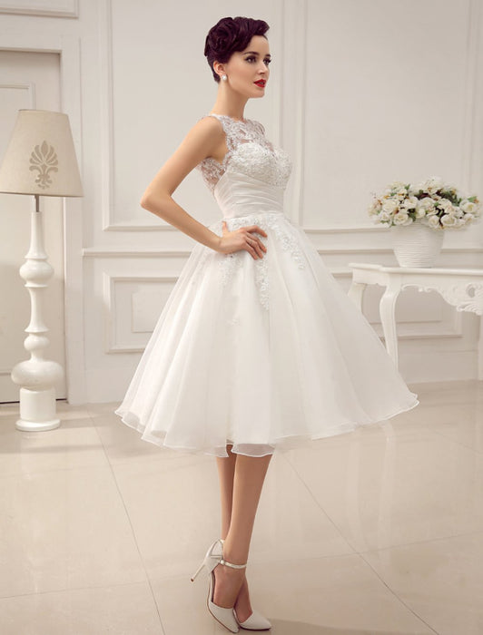 Short Wedding Dresses Vintage 1950's Bridal Gown Backless Lace Beading Pleated Sequins Illusion Wedding Reception Dress With misshow