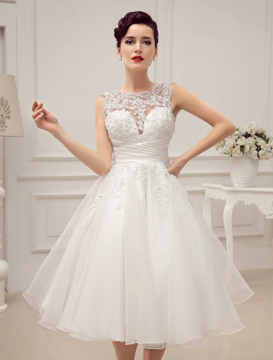 Short Wedding Dresses Vintage 1950's Bridal Gown Backless Lace Beading Pleated Sequins Illusion Wedding Reception Dress With misshow