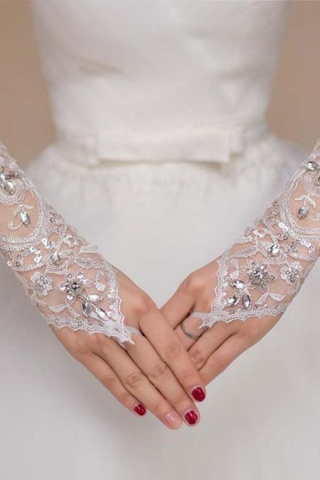 Short White Lace Wedding Gloves Wrist - wedding gloves