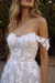 wedding dresses a line off the shoulder  lace flora appliqued tulle bridal gown with train