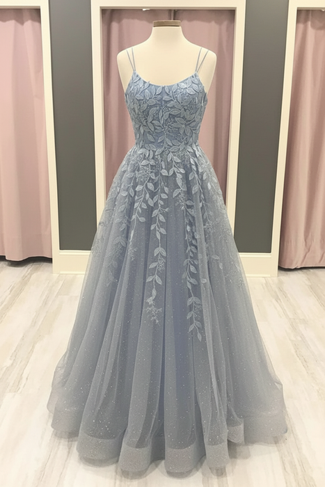 Silver Tulle Net A-Line Prom Dress