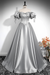 Silver A-Line Pleated Off-The-Shoulder Prom Dress