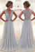 Silver A-Line/Princess Sleeveless Chiffon Lace V-neck Sweep/Brush Train Dresses - Prom Dresses
