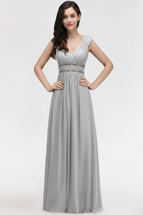 Silver Chic Ruched Chiffon Aline Formal Dress Bridesmaid Dress with Beadings