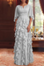 Silver Chiffon Mother of the Bride Dress Flutter Sleeves with Cascading Ruffles