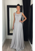 Silver Chiffon A-Line Prom Dress Scoop Neck with Lace Appliques