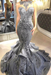 Silver Mermaid Beads Prom Dresses Appliques Evening Dresses