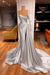 Silver One Shoulder Mermaid Prom Dress Beaded with Split