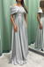 Silver Elegant Off-the-Shoulder Long Evening Dress Pleated