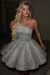 Silver One Shoulder Sequins Prom Dress Short Aline Homecoming Dress