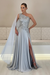Silver One-Shoulder Sleeveless Chiffon Evening Dresses Long with Side Slit - Prom Dresses