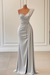 Silver One-Shoulder Split Mermaid Prom Dress With Beadings