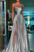 Silver Pleated A-Line One Shoulder Prom Dress Gown with Front Split - Prom Dresses