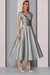 Silver Satin A-Line Mother of the Bride Dress V Neck Tea Length Wedding Guest Dress - Prom Dresses