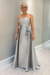 Silver Satin Mother of the Bride Dress Strapless with Flowers - Prom Dresses