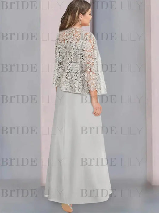 2 A-Line/Princess Scoop Mother of the Bride Dresses with Pleated & Lace Appliques Floor-Length