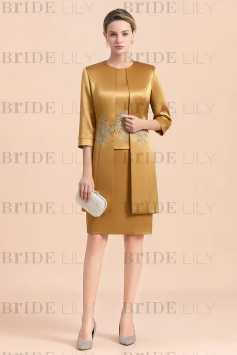 Gold Short Mother Of the Bride Dress Knee-Length Two Pieces Wedding Guest Outfits - Prom Dresses
