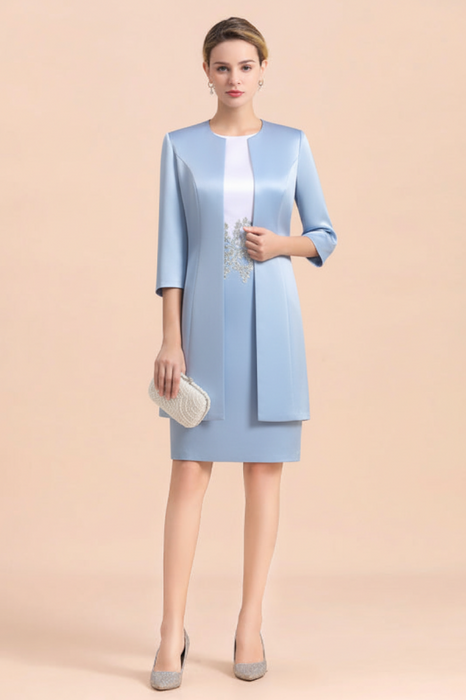 SkyBlue Short Mother Of the Bride Dress Knee-Length Two Pieces Wedding Guest Outfits - Prom Dresses