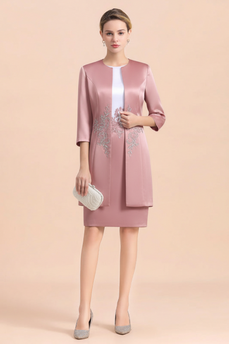 Dusty Pink Short Mother Of the Bride Dress Knee-Length Two Pieces Wedding Guest Outfits - Prom Dresses