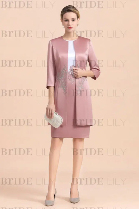 Dusty Pink Short Mother Of the Bride Dress Knee-Length Two Pieces Wedding Guest Outfits - Prom Dresses