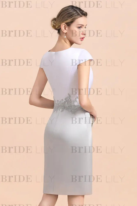 Silver Short Mother Of the Bride Dress Knee-Length Two Pieces Wedding Guest Outfits - Prom Dresses