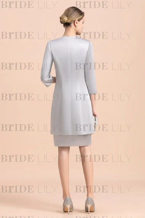 Silver Short Mother Of the Bride Dress Knee-Length Two Pieces Wedding Guest Outfits - Prom Dresses