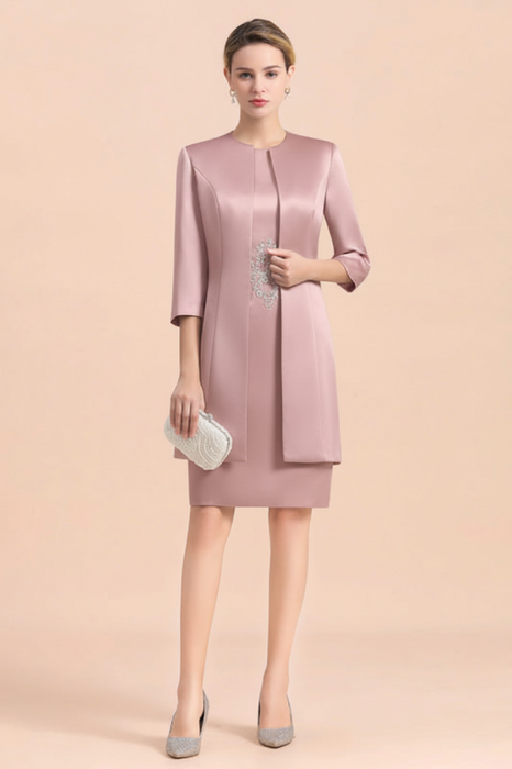 Dusty Pink Short Mother Of the Bride Dress Knee-Length Two Pieces Wedding Guest Outfits - Prom Dresses