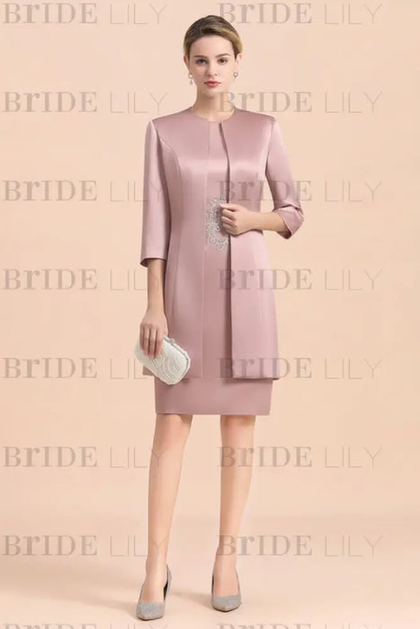 Dusty Pink Short Mother Of the Bride Dress Knee-Length Two Pieces Wedding Guest Outfits - Prom Dresses