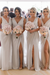 Silver Simple V Neck Sleeveless Sheath Pleated Chiffon Bridesmaid Dress with Split