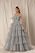 Silver Strapless Mermaid Evening Gown with Layers and Sleeveless Design
