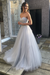 Silver Sweetheart Neck Open Back Lace Long Prom Dresses
